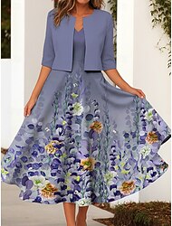 Női Két Részes Ruha Szett Midi Ruha Kabáttal Elegáns A Vonalú Ruha Fél Ujjú Mindennapi Félhivatalos Ombre Virágmintás V Nyakú Randi Rózsaszín Kék Lila Normál Fit