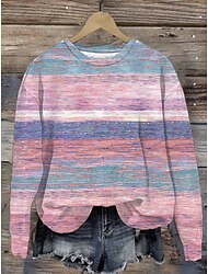 Women's Pullover Sweatshirt Hoodies Graphic Geometric Striped Fashion Casual Long Sleeve Crew Neck Regular Tops Street Dailywear Print Pink Blue Purple Orange Spring Fall Winter