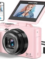 Macchina Fotografica Digitale 4K per Fotografia 64MP Macchina Fotografica per Vlog per YouTube con Schermo Flip 3 180 18X Zoom Digitale Macchina Fotografica Point and Shoot con Scheda Micro SD da