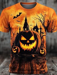 Halloween Voor heren Pompoen 3D T-shirt Korte mouw T-shirt 3D-afdrukken Strakke ronde hals Overhemd Modieus overdreven Ontwerper Feest Straat Casual Oranje 3 Oranje Oranje 2 Zomer Lente Herfst Kleding