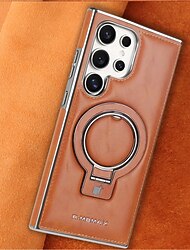 טלפון מגן עבור סמסונג גלקסי S26 אולטרה פלוס S25 S24 S23 Ultra Plus כיסוי אחורי עם מעמד מגנטי עמיד בזעזועים רטרו TPU עור PU