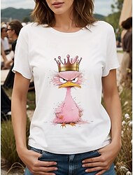 Mujer Camiseta Graphic Animal Vintage Elegante Clásico Manga Corta Cuello Barco Escote Redondo Tops regulares Diario Fin de semana Estampado Blanco Verano Primavera