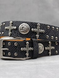 Per uomo Cintura Cintura Vita Argento Nero Pelle PU Lega Vintage Durevole Regolabile Croce Teschi All'aperto Quotidiano