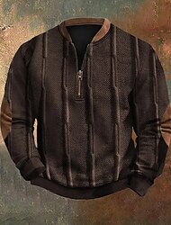 בגדי ריקוד גברים טרנינג סווטשירט עם רבע רוכסן שחור לבן פול קפה אפור חצי רוכסן קולור בלוק סרוג טלאים מצולע רבע מיקוד ספורט וחוץ יומי חגים פוליאסטר סגנון רחוב בסיסי יום יומי אביב סתיו ביגוד קפוצ'ונים