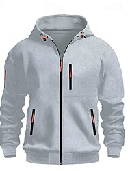 Herr Huvtröja Huvtröja med dragkedja Vit Ljusgrå Mörkgrå Huva Slät Dragkedja Ficka Dagligen Sport & Utomhus Helgdag Polyester Streetwear Grundläggande Ledigt Vår Höst Kläder Pull Tröjor Långärmad