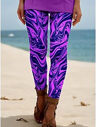 Per donna Leggings Vacanza Vintage Stile Etnico Lunghezza intera Vita Alta Grafico Con onde Astratto Stampa 3D Traspirabilità Morbido Confortevole Elasticizzato All'aperto Casa Casual Rosso violaceo