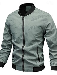 Men's Lightweight Jacket Casual Jacket Vacation Daily Pocket Spring Fall Color Block Fashion Classic Stand Collar Regular Black Dark Green Beige Jacket