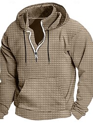 Herren Kapuzensweatshirt Waffle Kapuzensweatshirt Pullover Kapuzensweatshirt Viertelreißverschluss Kapuzensweatshirt Taktischer Kapuzensweatshirt Schwarz Weiß Wein Marineblau Grün Mit Kapuze Einfach