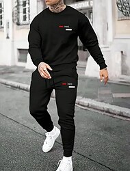 Hombre París 2 piezas Conjuntos de sudaderas 3D Chándal Sudadera Manga Larga Pantalones largos Cuello Barco Deportivo Casual / Diario Casual Impresión 3D Primavera Otoño Invierno Negro Azul Rojo