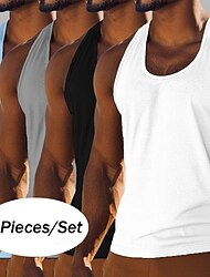 Herr Linne Väst Undertröjor Ärmlös tröja Ärmlös Rund halsringning Rund Sommar Ensfärgat Slät Mode Grundläggande Klassisk Flerpack 4 st Gata Ledigt Sport A B C Topp t-shirt för män