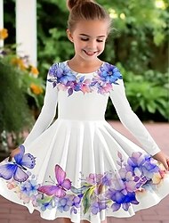 Girls' 3D Butterfly Dress Long Sleeve Summer Spring Vacation Daily Holiday Princess Beautiful Sweet Kids 4-12 Years Casual Dress A Line Dress Knee-length Regular Fit