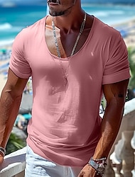 Herr Linneliknande T-shirt Kort ärm Rund hals Sommar Slät Mode Designer Grundläggande Mjukt Semester Gata Ledigt / vardag Rosa Ljusblå Beige Topp t-shirt för män