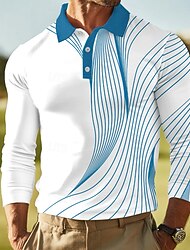 Voor heren Abstract Lijn Polo Lange mouw Poloshirt Revers Zakelijk informeel Buiten Sportkleding Alledaagse kleding 3D-afdrukken Knop Lente Herfst Winter Zwart