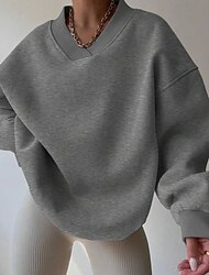 Dames Trui-sweatshirt Sweatshirts Effen Streetwear Casual Lange mouw V-hals Normale tops Straat Feestdagen Uitgaan Lapwerk Zwart Bruin Beige Grijs Herfst Winter