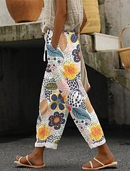 Női Széles lábszár Nadrágok Divat Utcai sikk Teljes hossz Közepes csípő Virág Rugalmas derék Nyomtatott Lélegzési képesség Kényelmes Utca Hétköznapi viselet Alkalmi Sárga Nyár Tavasz Normál