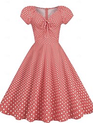 Retro / vintage Lata 50. Rockabilly Sukienka huśtawka Rozkloszowana sukienka Dopasowany i rozkloszowany Groszki W serek Strój na bal maskowy Damskie Halloween Karnawał Urlop Codzienne Impreza w stylu