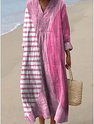 Dames Halflange jurk Zonnejurk A lijn jurk Vakantie Casual Boho Feest Strand Ruim Passend Grafisch Geometrisch Lange mouw V-hals Geel Blozend Roze blauw Oranje Zomer Lente Herfst