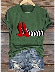 Damen T-Shirt Hexe Grafisch Vintage Stilvolles Klassisches Kurzarm Rundhals Reguläre Oberteile Tagesdruck Wochenende Schwarz Weiß Hellgrün Pink Blau Sommer Herbst