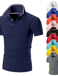 Per uomo Maglia da golf Polo Piqué Affari Casuale Colletto Polo a Coste Manica Corta Moda Essenziale Tinta unica Bottoni Estate Primavera & Autunno Vestibilità regolare Nero Rosa Bianco Giallo Verde