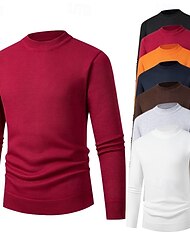 Herr Tröja Pullover tröja Ribbad Sticka Vanliga toppar Stickat Slimmad passform Slät Rund hals Stickat Nutida Ledigt Dagliga kläder Kläder Höst Svart Vit M L XL