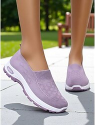 naisten beigenväriset flyknit-slip-on-mukavuuslenkkarit – kevyet ja hengittävät kävelykengät puistoon, asioiden tekemiseen ja jokapäiväiseen käyttöön