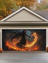 Halloween Garagedeurafdekking Grote Hangende Magere Hein Donkere punkgotiek Feesten Voor buiten Schietachtergronden Voordeur Decoraties Muur Deur Achtergrond