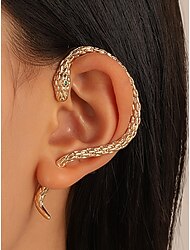 Women's Halloween Snake Earrings – Gothic Serpent Ear Cuff Wrap with Green Crystal Eyes, Punk Style Jewelry for Costume Party and Cosplay