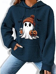Halloween Γυναικεία Χούτι Γκόστ Γραφικό Κολοκύθα Casual Μακρύ Μανίκι Με Κουκούλα Κανονικά Μπλουζάκια Δρόμου Καθημερινής Χρήσης Τσέπη Εκτύπωση Μαύρο Ροζ Μπλε Γκρι Φθινόπωρο Χειμώνας