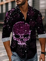 Halloween Miesten Pääkallot Kimalteleva glitteri Kuolleiden päivä Paita Button Up paita Pitkähihainen Tumma goottilainen tyyli Pyhäpäivä Kevät Syksy Sänkyjen avaus 3D-tulostus kauluspaidat Edess