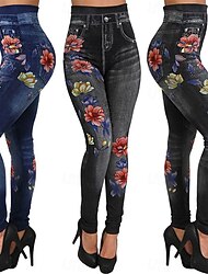 Women's Tights Leggings Anti Chafing Shorts Ethnic Style Lightweight Stretch Full Length High Waist Floral High Cut Comfort Quick Dry Breathable High Elasticity Outdoor Vacation Black Blue Summer