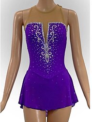 Figure Skating Dress Women's Girls' Ice Skating Dress Purple Open Back Asymmetric Hem Mesh High Elasticity Training Competition Skating Wear Classic Crystal / Rhinestone Sleeveless Ice Skating Figure