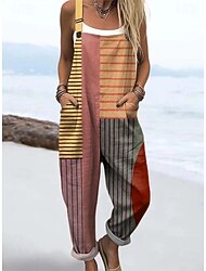 Mulheres No geral Ativo Gráfico Sem Manga Harém Com Cordão Férias Rua Ajuste Largo Azul Preto Castanho Claro Verão