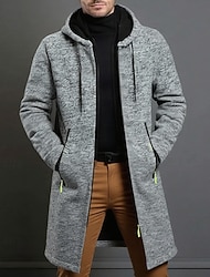 Herr Rock Trenchcoat Lång trenchcoat Semester Dagligen Vår Vinter Polyester Vindtät Håller värmen Ytterkläder Kläder Mode Klassisk Slät Ficka Huva Dragkedja