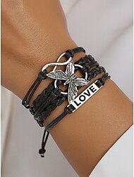 Women's Christmas Multi-Layer Bracelet with Butterfly and Love Charm, Adjustable Braided Wrap Jewelry in Multiple Colors for Holiday Party and Gift Giving