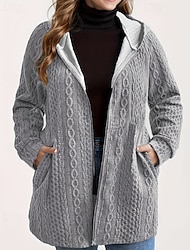 Women's Hoodie Jacket Comfortable Zipper Pocket Casual Plain Vacation Daily Wear Going out Regular Hooded Regular Fit Long Sleeve Outerwear Black Brown Light Grey Fall Winter