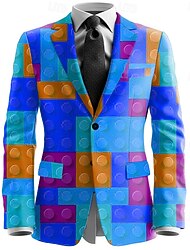 Men's Graphic Geometic Blazer Jacket Coat Comfortable Artistic Casual Party Casual Daily 3D Print Buttons Multi Pocket All Seasons Notch Long Sleeve Yellow Red Blue