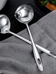 2PCS Stainless Steel Fat Skimmer Spoons – Oil and Gravy Separator with Long Handle and Pour Spout, Hot Pot Oil Filtering Tool for Kitchen Use