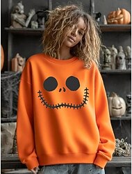 Women's Pullover Sweatshirt Graphic Skull Halloween Fashion Casual Long Sleeve Crew Neck Regular Tops Street Dailywear Casual Print White Orange Gray Fall Winter