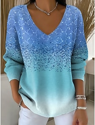 Per donna Felpa Maglione Moda Streetwear Casual Grafico Geometrico Gradiente di Colore Scollo a V Oversize Lavorato a maglia Manica Lunga Top Regolari Maglia All'aperto Quotidiano Blu Primavera