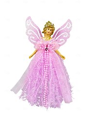 Topo de árvore de anjo de Natal, estatueta de anjo de pelúcia em pé, decoração criativa para árvore de Natal, decoração de mesa festiva, kit de enfeites para topo de árvore de Natal