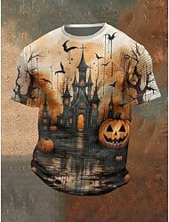 男性用 ハロウィンシャツ カボチャ コウモリ クルーネック 衣類 3Dプリント アウトドア 祝日 テーマパーティー ハロウィーンパーティー 半袖 プリント ヴィンテージ ハロウィーン