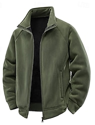 Men's Winter Jacket Fleece Jacket Casual Jacket Vacation Daily Thermal Warm Pocket Fleece Fall Winter Plain Fashion Streetwear Lapel Regular Black Khaki Army Green Dark Blue Jacket