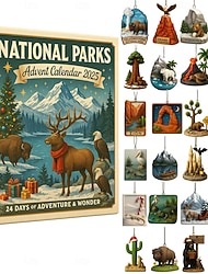 Calendario dell'avvento dei parchi nazionali 2025, calendario del conto alla rovescia di Natale di 24 giorni con 24 paesaggi e animali selvatici, ornamenti da collezione dei parchi nazionali americani, regalo per gli amanti della natura e le famiglie.