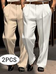 Hombre Pantalones pantalones de traje Pantalones de traje Bolsillo delantero Pierna recta Paquete múltiple Plano Comodidad Longitud total Boda Fiesta Negocio Moda Moderno Blanco + caqui negro + caqui