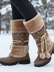 stivali invernali in pelliccia sintetica da donna - caldi stivali da neve con pompon e design decorato per abbigliamento casual e all'aperto stivali invernali in pelliccia sintetica da donna - caldi stivali da neve con pompon e design decorato per abbigliamento casual e all'aperto