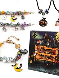 Halloweenský adventní kalendář, náramek s přívěsky a halloweenskými poklady, sada na výrobu šperků na 24 dní s 20 přívěsky a 3 nastavitelnými náramky, vánoční dárek s odpočítáváním pro děti, teenagery a ženy.