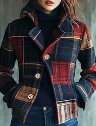 Női Blézer Melegen tartani Kényelmes Zseb Gombok Alkalmi Kockás Vakáció Alkalmi Hétvége Szokványos Állógallér Normál Hosszú ujj Felsőruházat Rubin Ősz Tél