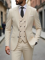 Bărbați Blazer + Vestă + Pantaloni eleganți Blazer Γιλέκο A stabilit Afaceri Petrecere cu cocktail Petrecere Nuntă 3 Piese Modă Casual Primăvară Toamnă Poliester Simplu Buzunar Nasturi Comfortabil Cu