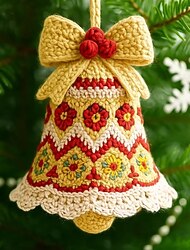 kit de enfeite de sino de natal de crochê faça você mesmo, kit de árvore de natal de crochê faça você mesmo, kit completo de artesanato para iniciantes com fio &instruções, enfeite de sino de árvore