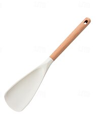 cucchiaio spatola multifunzionale con manico ergonomico in legno - utensile da cucina antiaderente resistente e sicuro per cucinare, servire, girare pancake, mescolare zuppe, mescolare pastelle - nero